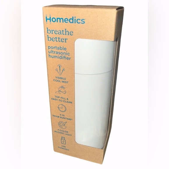Homedics Other - New HOMEDICS Portable Ultrasonic Humidifier Breathe Better White
New in Box